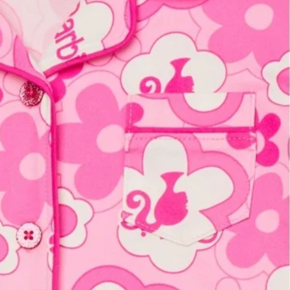 Barbie Floral Pink 2 Piece Pajama Sleepwear Set GIRLS SIZE XS 4-5 NEW - Picture 4 of 6